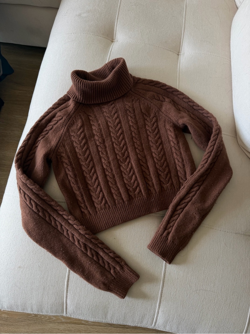 Aritzia Cropped Cable Knit Turtleneck Sweater - Brown